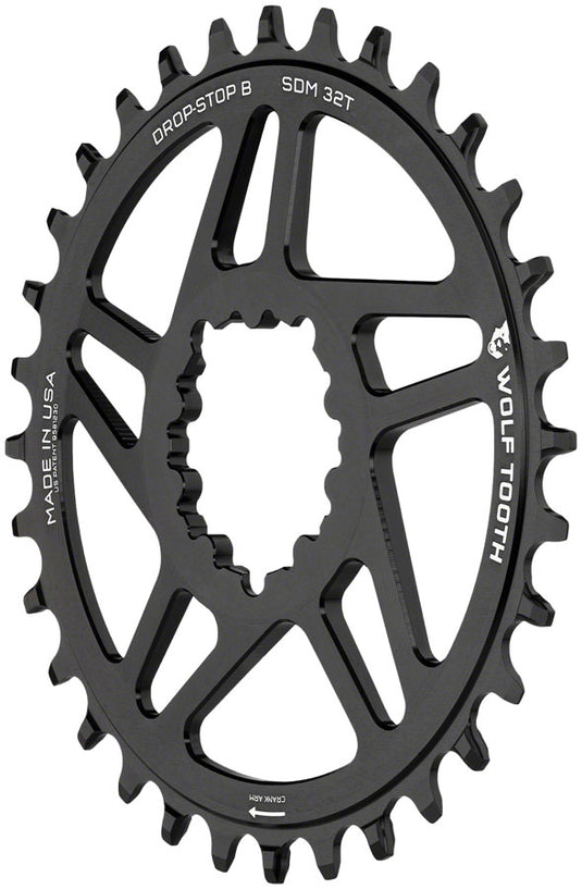 Wolf Tooth Direct Mount Chainring - 30t SRAM Direct Mount Drop-Stop B For SRAM 3-Bolt Boost Cranks 3mm Offset BLK