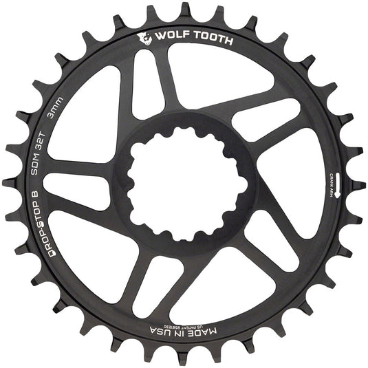 Wolf Tooth Direct Mount Chainring - 30t SRAM Direct Mount Drop-Stop B For SRAM 3-Bolt Boost Cranks 3mm Offset BLK