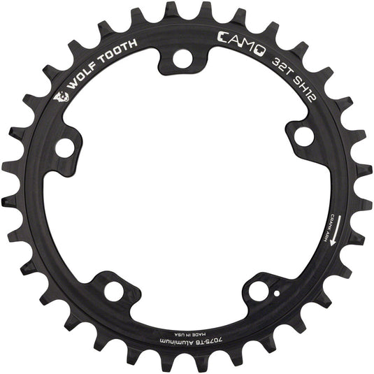 Wolf Tooth CAMO Aluminum Chainring - 32t Wolf Tooth CAMO Mount Drop-Stop ST Requires 12-Speed HG+ Chain BLK