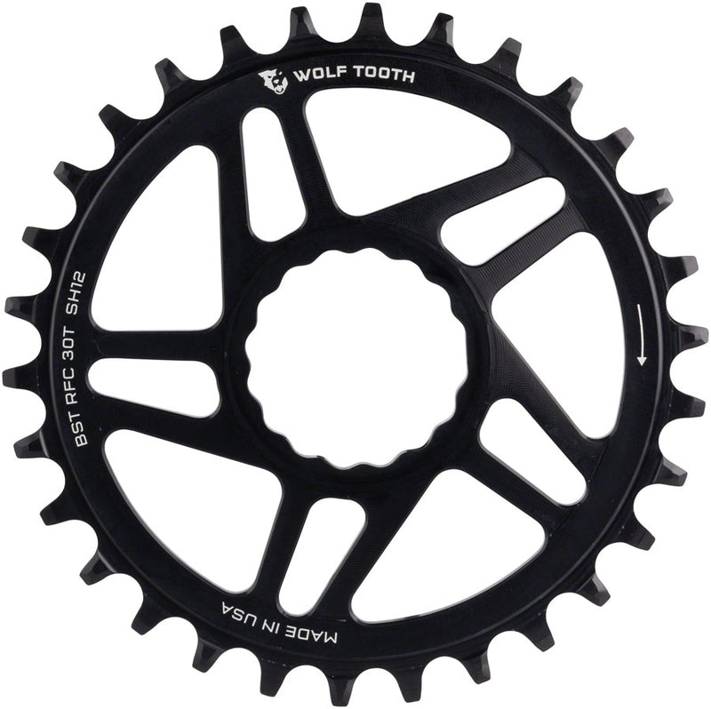 Load image into Gallery viewer, Wolf Tooth Direct Mount Chainring - 30t RaceFace CINCH Direct Mount Boost 3mm Offset Drop-Stop ST Requires 12-Speed HG+ Chain BLK
