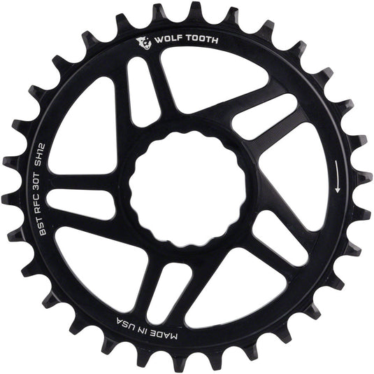 Wolf Tooth Direct Mount Chainring - 30t RaceFace CINCH Direct Mount Boost 3mm Offset Drop-Stop ST Requires 12-Speed HG+ Chain BLK