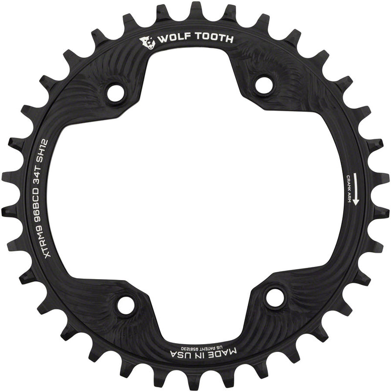 Load image into Gallery viewer, Wolf Tooth 96 BCD Chainring - 32t 96 Asymmetric BCD 4-Bolt For Shimano Cranks Drop-Stop ST Requires 12-Speed HG+ Chain BLK
