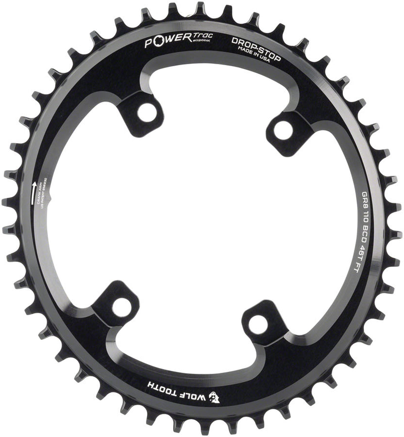 Load image into Gallery viewer, Wolf Tooth Elliptical Shimano 110 Asymmetric BCD Chainring - 46t 110 Asymmetric BCD 4-Bolt Drop-Stop B For Shimano GRX Cranks BLK
