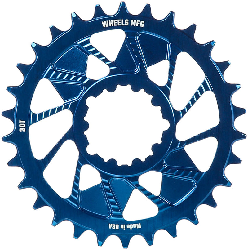 Load image into Gallery viewer, Wheels Manufacturing Direct Mount Chainring - 30t SRAM 3-Bolt Direct Mount 3mm Offset T-Type Chain Compatible Blue
