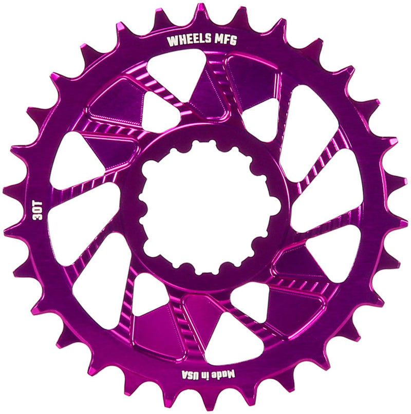 Load image into Gallery viewer, Wheels Manufacturing Direct Mount Chainring - 30t SRAM 3-Bolt Direct Mount 3mm Offset T-Type Chain Compatible Purple
