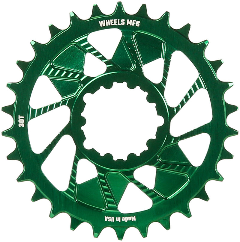 Load image into Gallery viewer, Wheels Manufacturing Direct Mount Chainring - 30t SRAM 3-Bolt Direct Mount 3mm Offset T-Type Chain Compatible Green
