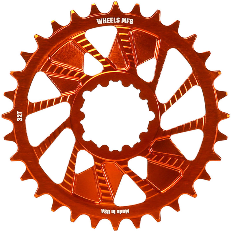 Load image into Gallery viewer, Wheels Manufacturing Direct Mount Chainring - 32t SRAM 3-Bolt Direct Mount 3mm Offset T-Type Chain Compatible Orange
