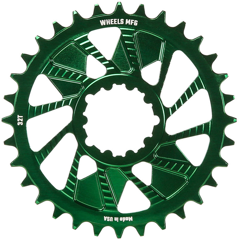 Load image into Gallery viewer, Wheels Manufacturing Direct Mount Chainring - 32t SRAM 3-Bolt Direct Mount 3mm Offset T-Type Chain Compatible Green

