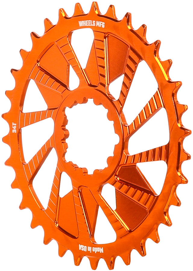 Load image into Gallery viewer, Wheels Manufacturing Direct Mount Chainring - 34t SRAM 3-Bolt Direct Mount 3mm Offset T-Type Chain Compatible Orange
