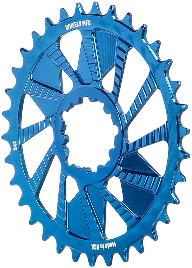Load image into Gallery viewer, Wheels Manufacturing Direct Mount Chainring - 34t SRAM 3-Bolt Direct Mount 3mm Offset T-Type Chain Compatible Blue

