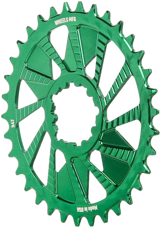 Load image into Gallery viewer, Wheels Manufacturing Direct Mount Chainring - 34t SRAM 3-Bolt Direct Mount 3mm Offset T-Type Chain Compatible Green
