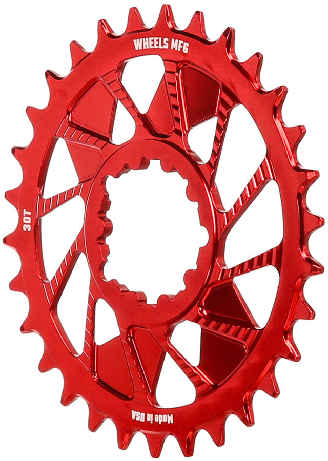 Load image into Gallery viewer, Wheels Manufacturing Direct Mount Chainring - 30t SRAM 3-Bolt Direct Mount 3mm Offset Compatible Hyperglide+ Chain Red
