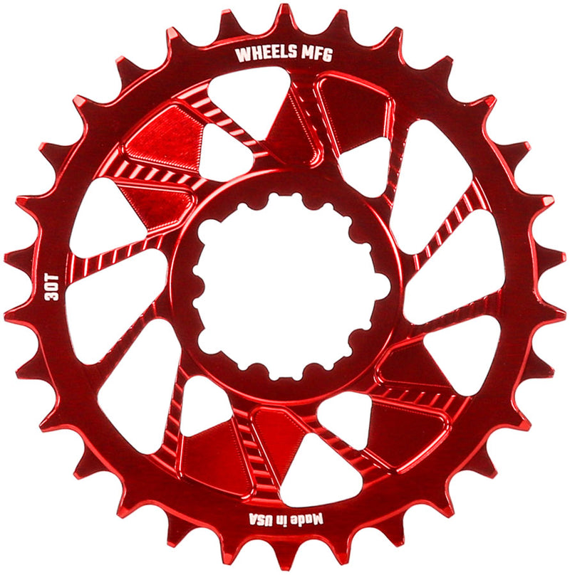Load image into Gallery viewer, Wheels Manufacturing Direct Mount Chainring - 30t SRAM 3-Bolt Direct Mount 3mm Offset Compatible Hyperglide+ Chain Red
