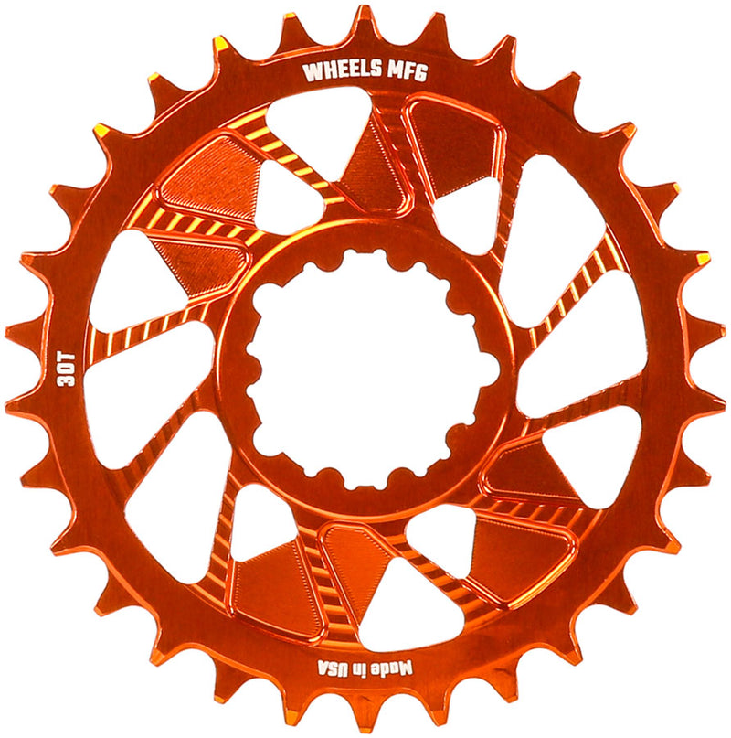 Load image into Gallery viewer, Wheels Manufacturing Direct Mount Chainring - 30t SRAM 3-Bolt Direct Mount 3mm Offset Compatible Hyperglide+ Chain Orange
