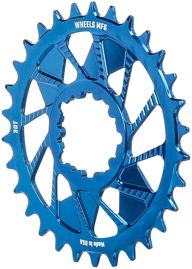 Load image into Gallery viewer, Wheels Manufacturing Direct Mount Chainring - 30t SRAM 3-Bolt Direct Mount 3mm Offset Compatible Hyperglide+ Chain Blue
