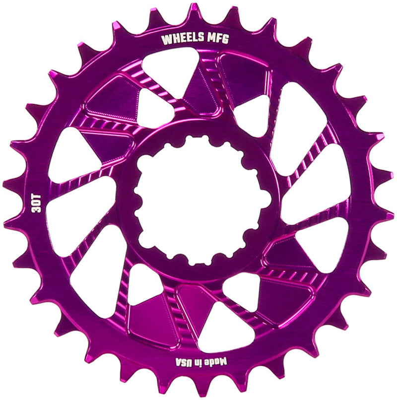 Load image into Gallery viewer, Wheels Manufacturing Direct Mount Chainring - 30t SRAM 3-Bolt Direct Mount 3mm Offset Compatible Hyperglide+ Chain Purple
