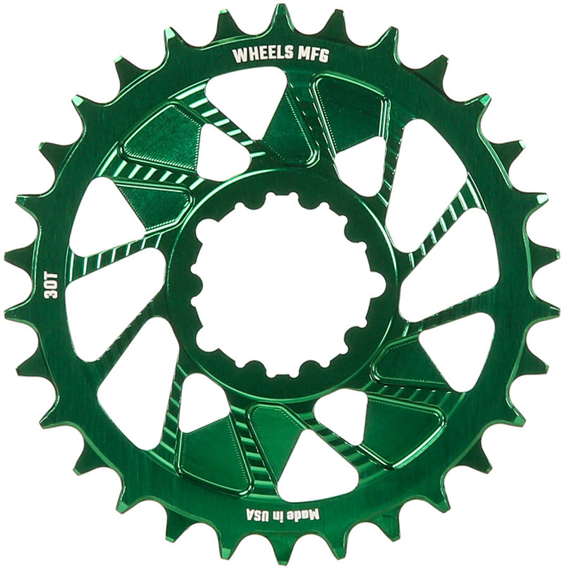 Load image into Gallery viewer, Wheels Manufacturing Direct Mount Chainring - 30t SRAM 3-Bolt Direct Mount 3mm Offset Compatible Hyperglide+ Chain Green
