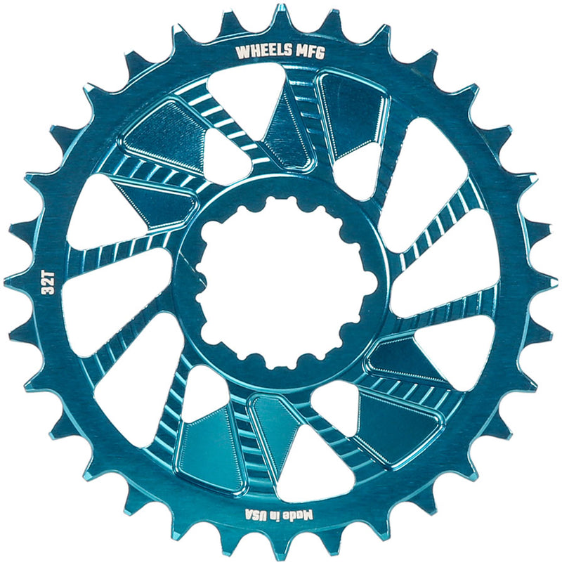 Load image into Gallery viewer, Wheels Manufacturing Direct Mount Chainring - 32t SRAM 3-Bolt Direct Mount 3mm Offset Compatible Hyperglide+ Chain Teal
