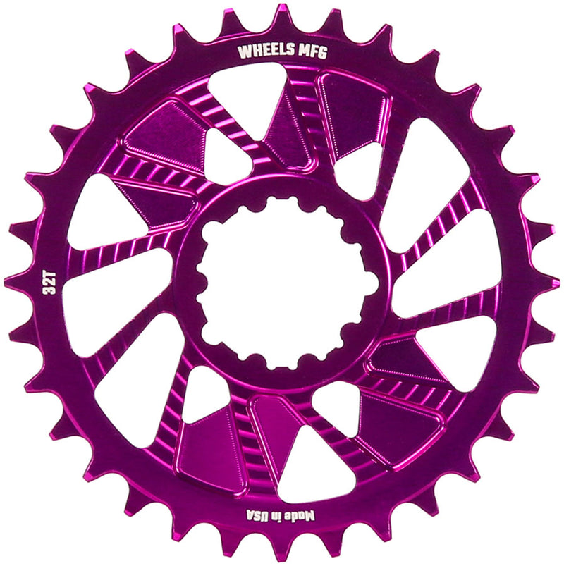 Load image into Gallery viewer, Wheels Manufacturing Direct Mount Chainring - 32t SRAM 3-Bolt Direct Mount 3mm Offset Compatible Hyperglide+ Chain Purple
