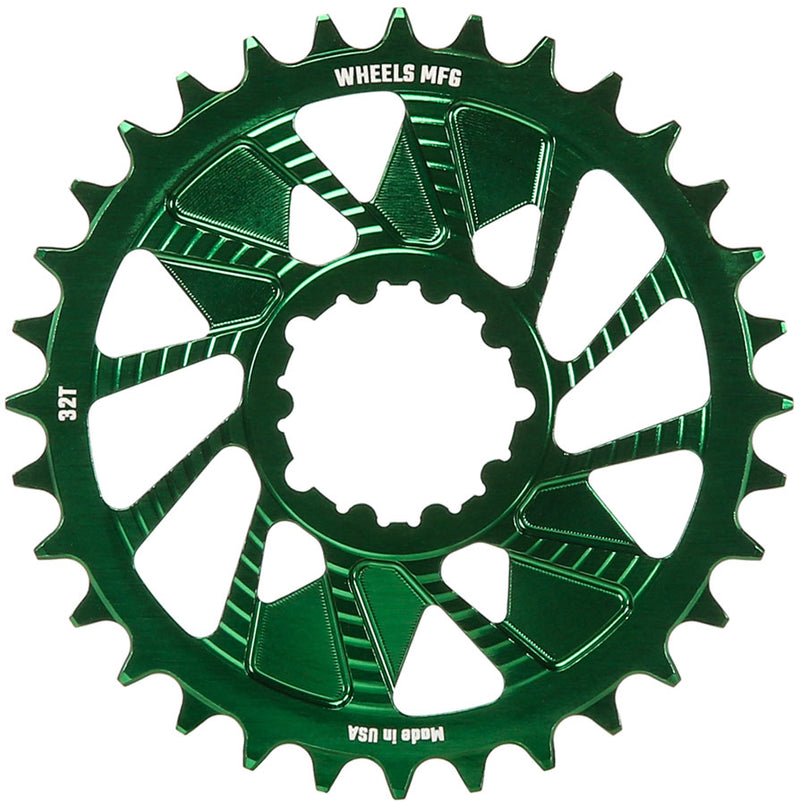 Load image into Gallery viewer, Wheels Manufacturing Direct Mount Chainring - 32t SRAM 3-Bolt Direct Mount 3mm Offset Compatible Hyperglide+ Chain Green
