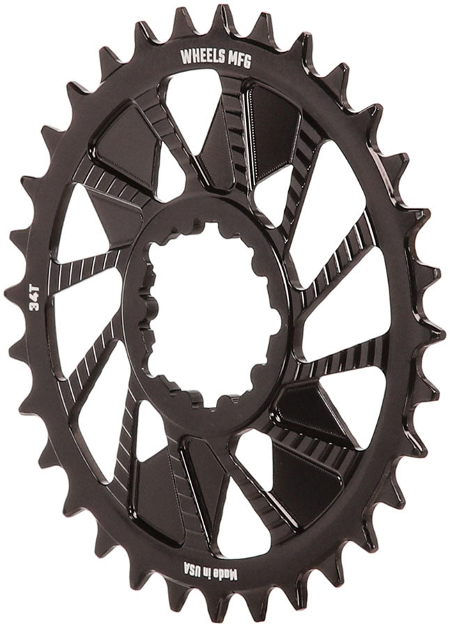 Load image into Gallery viewer, Wheels Manufacturing Direct Mount Chainring - 34t SRAM 3-Bolt Direct Mount 3mm Offset Compatible Hyperglide+ Chain BLK
