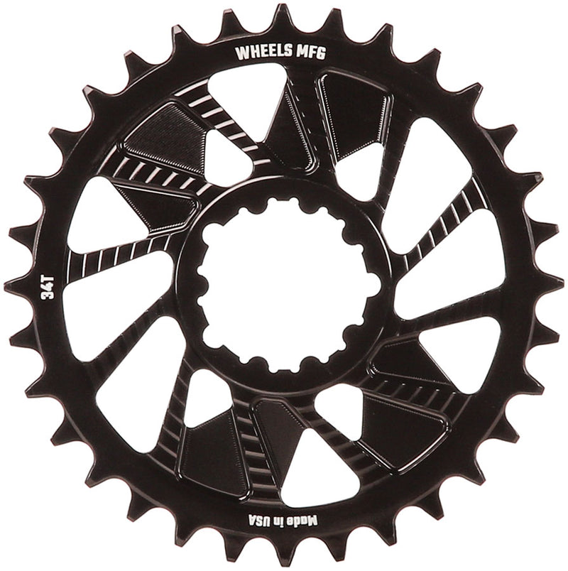 Load image into Gallery viewer, Wheels Manufacturing Direct Mount Chainring - 34t SRAM 3-Bolt Direct Mount 3mm Offset Compatible Hyperglide+ Chain BLK
