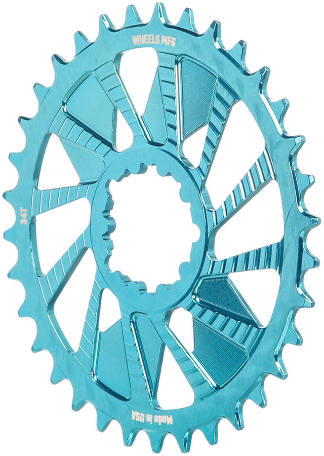 Load image into Gallery viewer, Wheels Manufacturing Direct Mount Chainring - 34t SRAM 3-Bolt Direct Mount 3mm Offset Compatible Hyperglide+ Chain Teal
