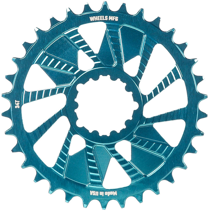 Load image into Gallery viewer, Wheels Manufacturing Direct Mount Chainring - 34t SRAM 3-Bolt Direct Mount 3mm Offset Compatible Hyperglide+ Chain Teal
