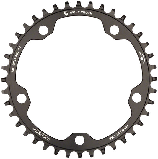 Wolf Tooth 130 BCD Road Cyclocross Chainring - 38t 130 BCD 5-Bolt Drop-Stop B 10/11/12-Speed Eagle Flattop Compatible BLK