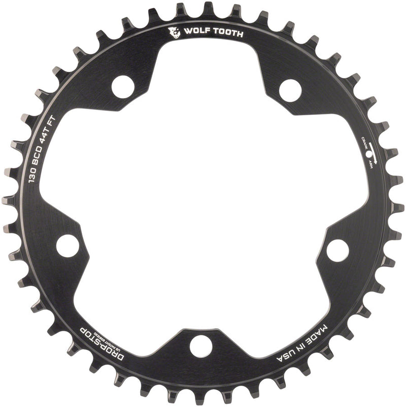 Load image into Gallery viewer, Wolf Tooth 130 BCD Road Cyclocross Chainring - 44t 130 BCD 5-Bolt Drop-Stop B 10/11/12-Speed Eagle Flattop Compatible BLK
