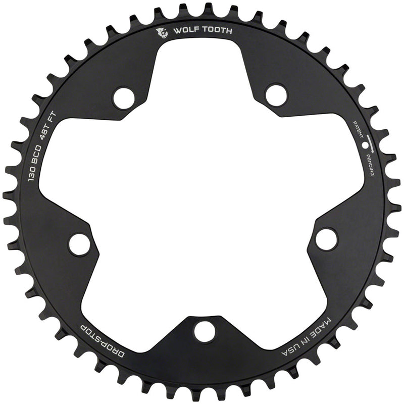 Load image into Gallery viewer, Wolf Tooth 130 BCD Road Cyclocross Chainring - 48t 130 BCD 5-Bolt Drop-Stop B 10/11/12-Speed Eagle Flattop Compatible BLK
