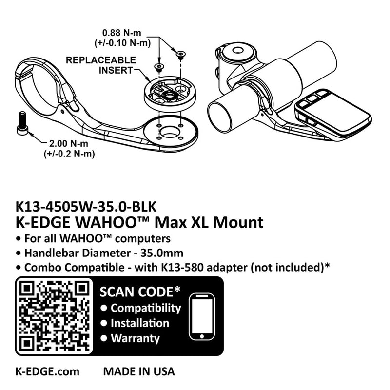 Load image into Gallery viewer, K-EDGE Wahoo MAX XL Computer Mount - 35.0mm Black Anodize
