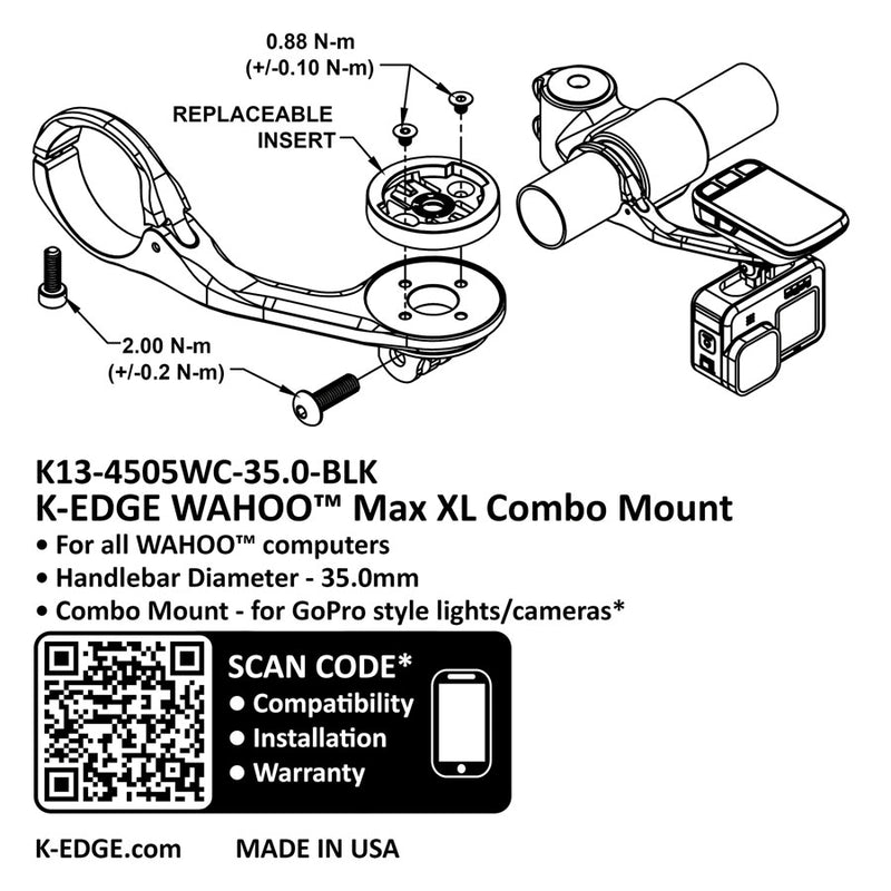 Load image into Gallery viewer, K-EDGE Wahoo MAX XL Combo Mount - 35.0mm Black Anodize
