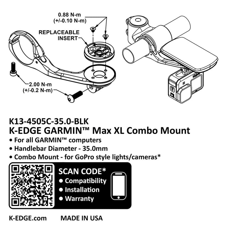 Load image into Gallery viewer, K-EDGE Garmin MAX XL Combo Mount - 35.0mm Black Anodize
