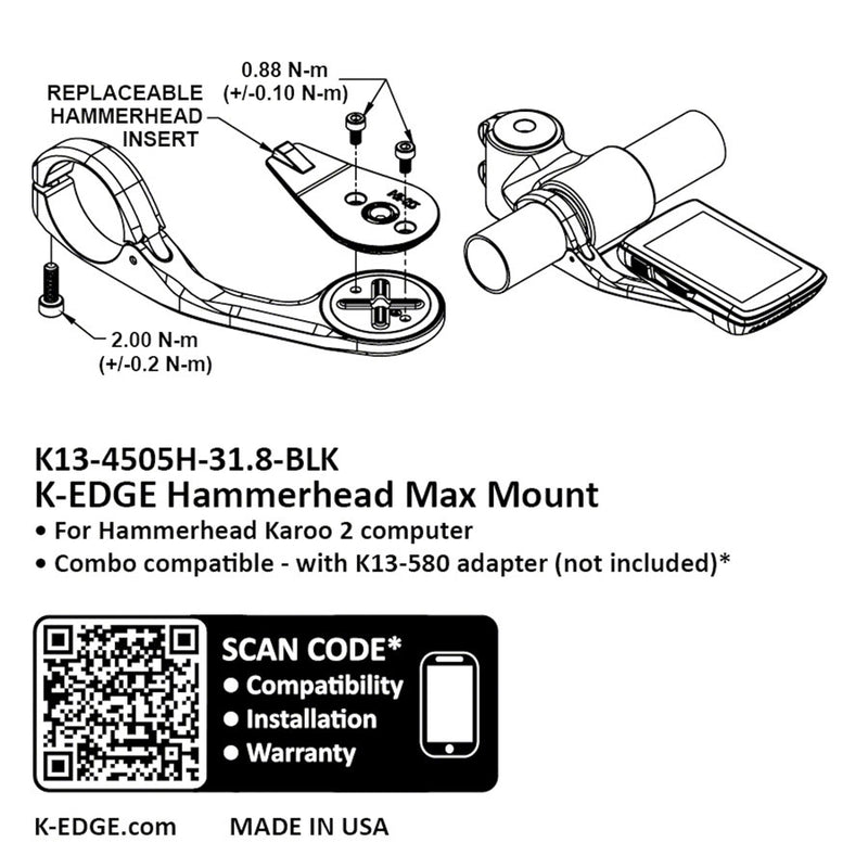 Load image into Gallery viewer, K-EDGE Hammerhead MAX XL Computer Mount - 31.8mm Black Anodize
