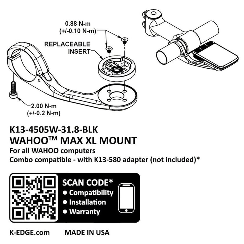 Load image into Gallery viewer, K-EDGE Wahoo Max XL Mount - 31.8 Black
