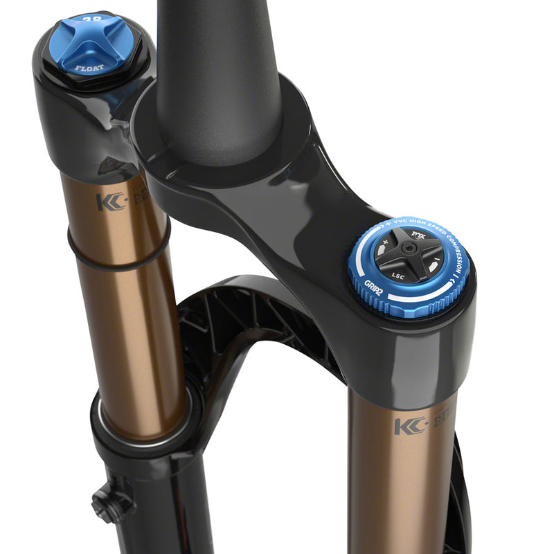 Load image into Gallery viewer, FOX 38 E-Optimized Factory Suspension Fork - 27.5" 170 mm 15QR x 110 mm 44 mm Offset Shiny BLK Grip 2
