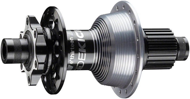 Load image into Gallery viewer, e*thirteen Sidekick Rear Hub - 12 x 148mm 6-Bolt Micro Spline BLK/Sterling Silver 32H
