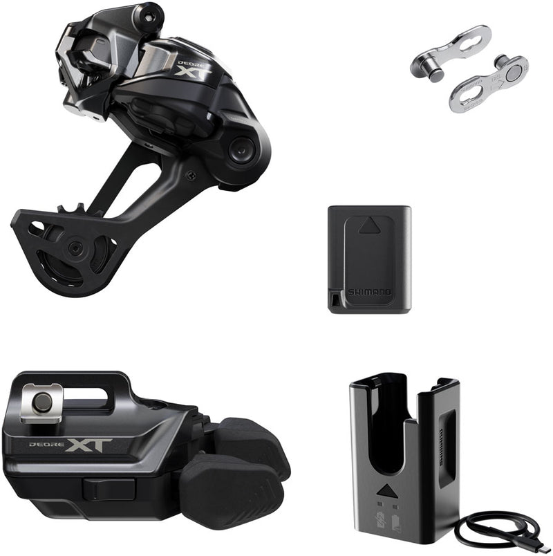 Load image into Gallery viewer, Shimano Deore XT M8250 Di2 Wireless Upgrade Kit - M8250-SGS Rear Derailleur M8250-IR I-SPEC EV Shifter Battery Charger Quick Link
