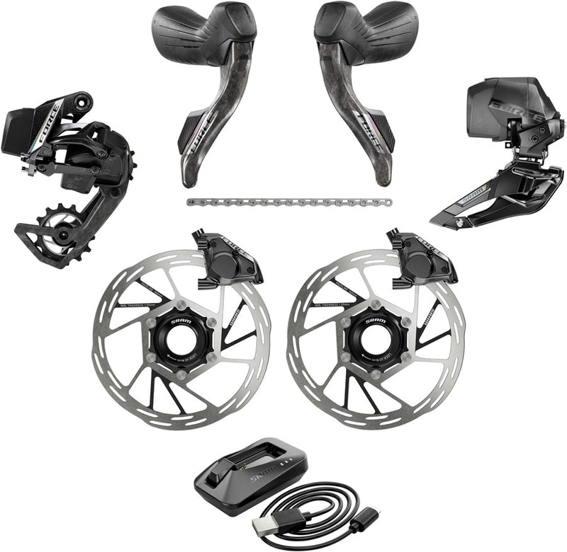 Load image into Gallery viewer, SRAM Force eTap AXS Road Groupset - 2x12-Speed HRD Shift/Brake Levers FM Calipers CL Rotors Chain F/R Derailleurs E1
