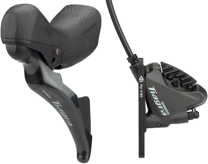 Load image into Gallery viewer, Shimano Tiagra ST-4725/BR-4770 Mechanical Shift/Hydraulic Brake Lever Caliper - Front Flat Mount Finned Resin Pads BLK
