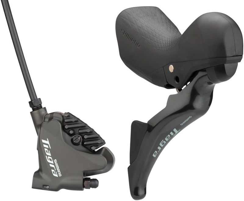 Load image into Gallery viewer, Shimano Tiagra ST-4725/BR-4770 Mechanical Shift/Hydraulic Brake Lever Caliper - Rear Flat Mount Finned Resin Pads BLK
