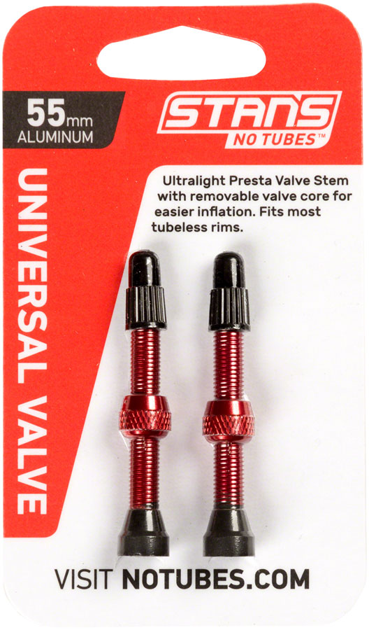 Stans Alloy Presta Valve Stem 55mm Universal Red Pair