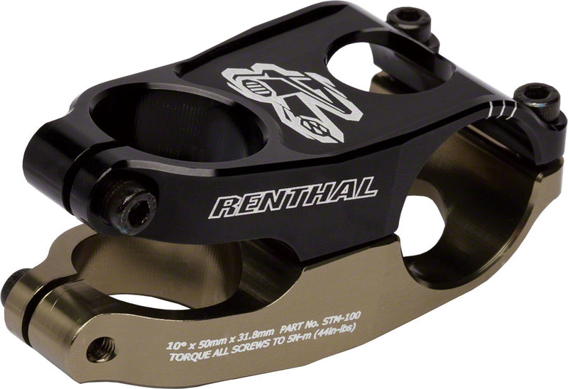 Load image into Gallery viewer, Renthal Duo Stem - 50mm 31.8 Clamp +/-10 1 1/8" Aluminum Black/Gold
