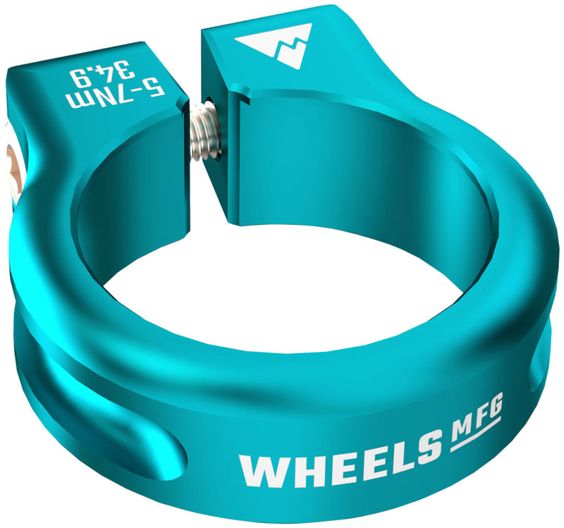 Load image into Gallery viewer, Wheels Manufacturing Seatpost Clamp - 34.9mm Bolt-On Teal

