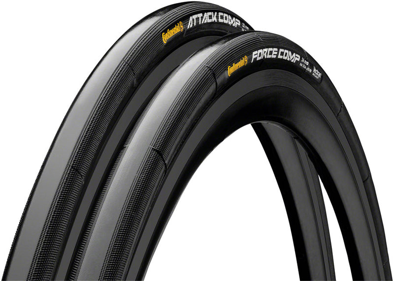 Load image into Gallery viewer, Continental Attack/Force Comp Tire Combo - 700 x 24/22 Tubular Folding BLK BLKChili Vectran Breaker Pair
