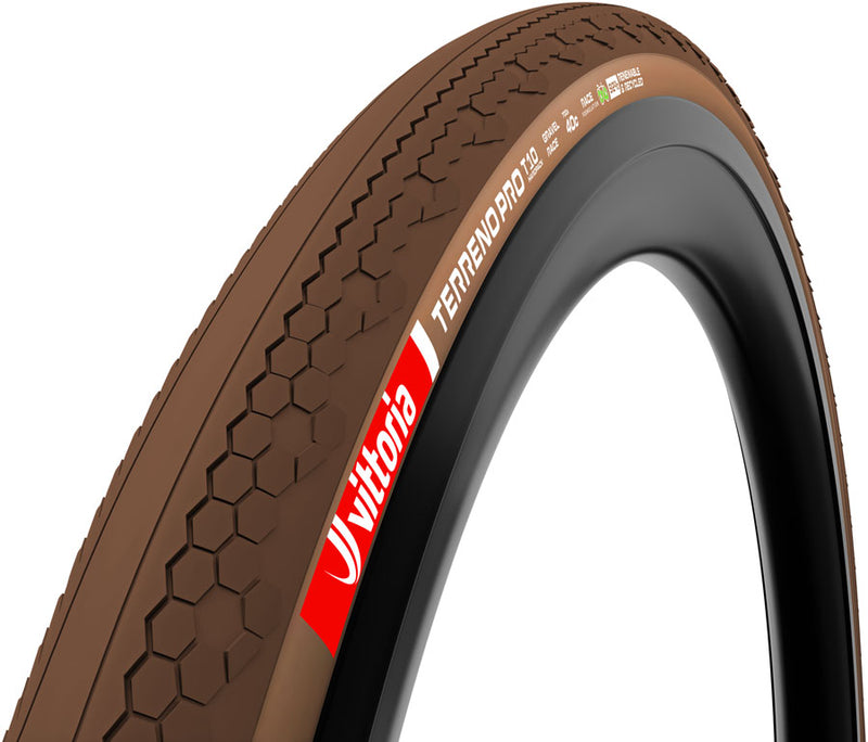 Load image into Gallery viewer, Vittoria Terreno Pro T10 Hardpack Tire - 700 x 35 Tubeless Folding BLK/Brown Eco Gravel Race
