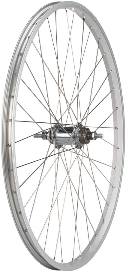 Load image into Gallery viewer, Quality Wheels Value Single Wall Series Coaster Brake Rear Wheel - 26" 3/8" x 124mm Coaster Brake 3 Prong Cog Silver 36H
