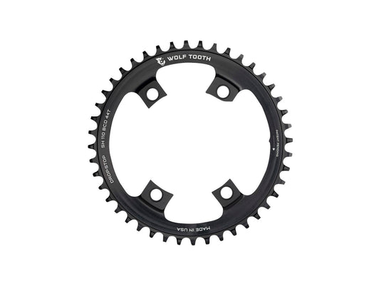 Wolf Tooth Shimano 110 Asymmetric BCD Chainring - 44t 110 Asymmetric BCD 4-Bolt Drop-Stop A For Shimano Cranks BLK