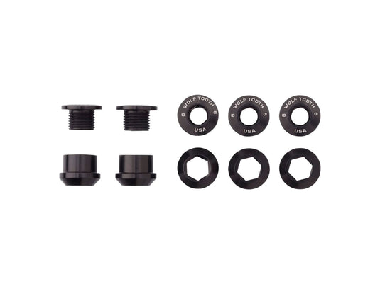 Wolf Tooth 1x Chainring Bolt Set - 6mm Dual Hex Fittings Set/5 Black